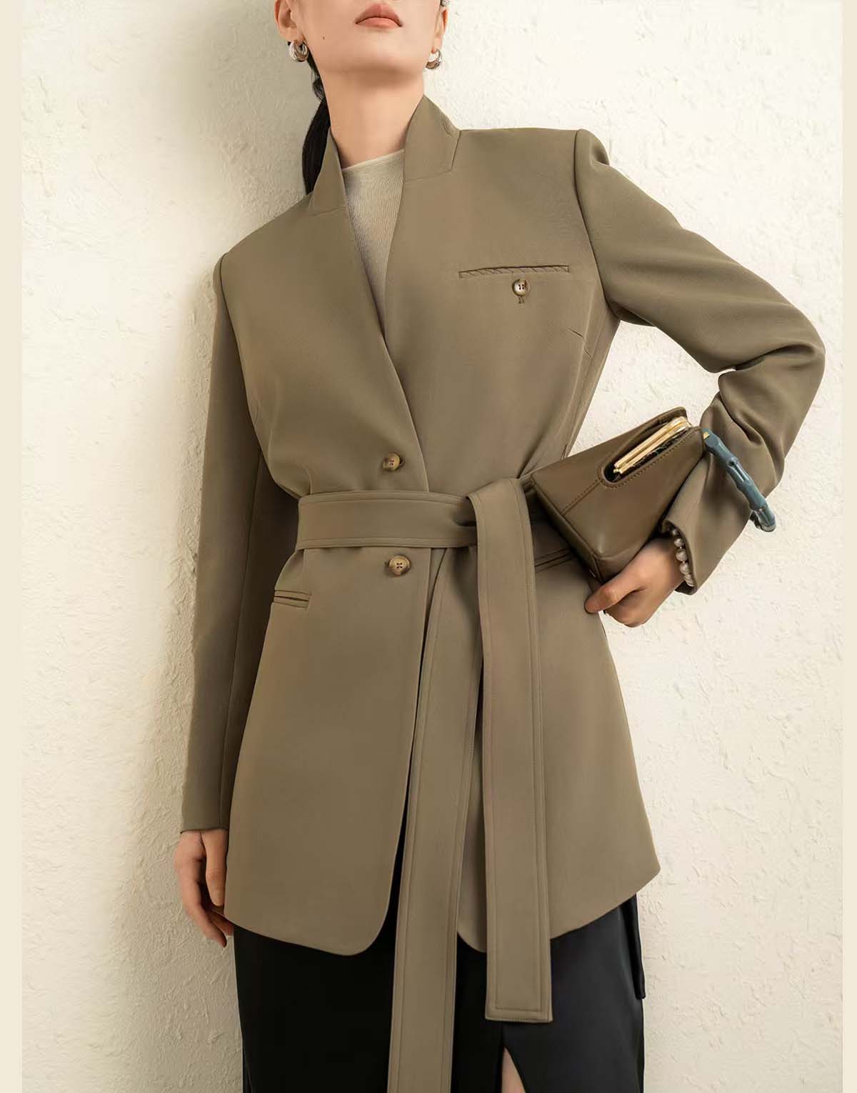 Small stand collar tie-up blazer-w100